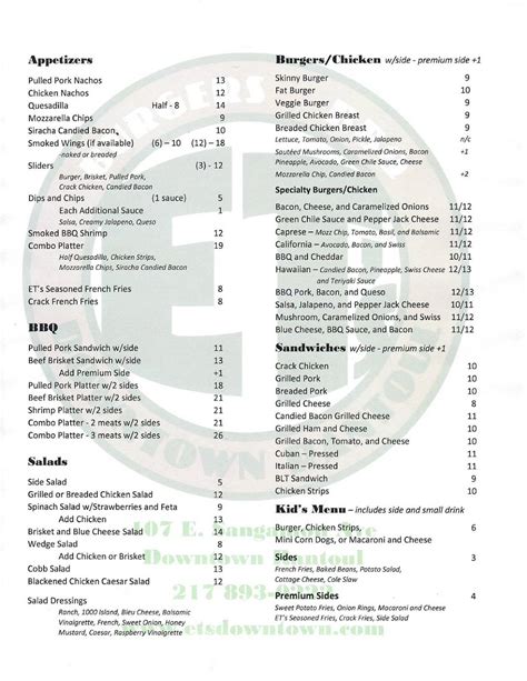 ET&39;s Downtown Rantoul. . Ets downtown rantoul menu